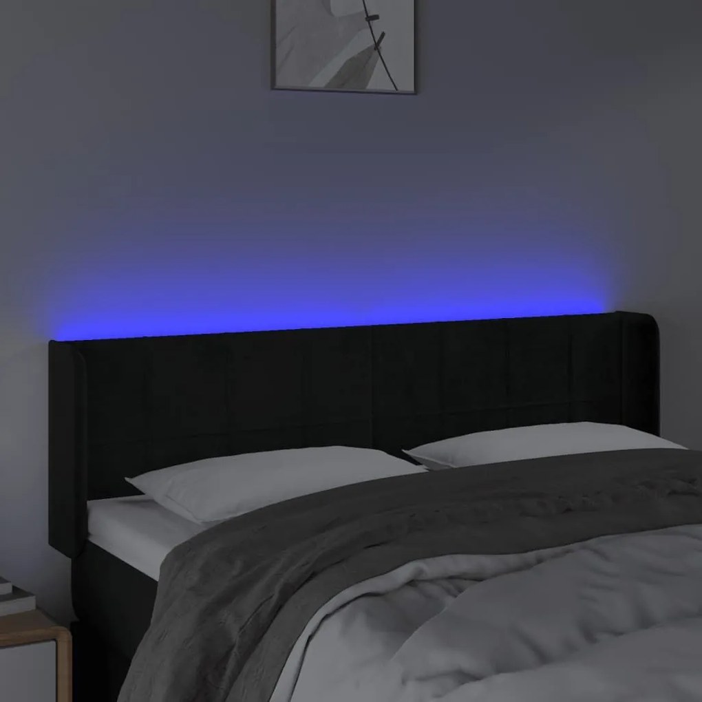 Κεφαλάρι Κρεβατιού LED Μαύρο 147x16x78/88 εκ. Βελούδινο - Μαύρο