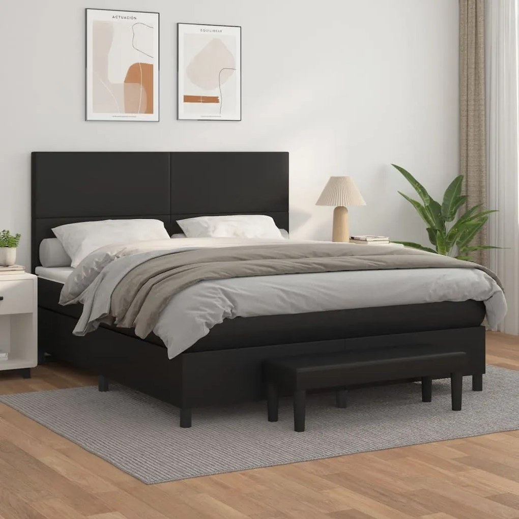 Κρεβάτι Boxspring με Στρώμα Μαύρο 180x200εκ.από Συνθετικό Δέρμα - Μαύρο