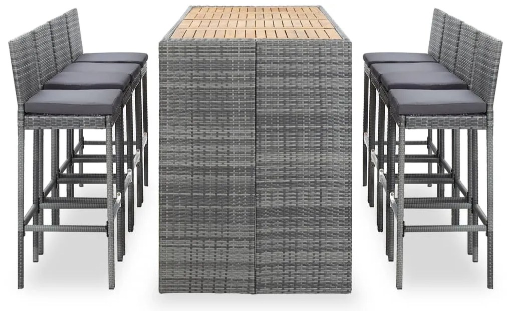 vidaXL Σετ Επίπλων Μπαρ Εξ. Χώρου 9 τεμ. Γκρι Συνθ. Ρατάν/Ξύλο Ακακίας