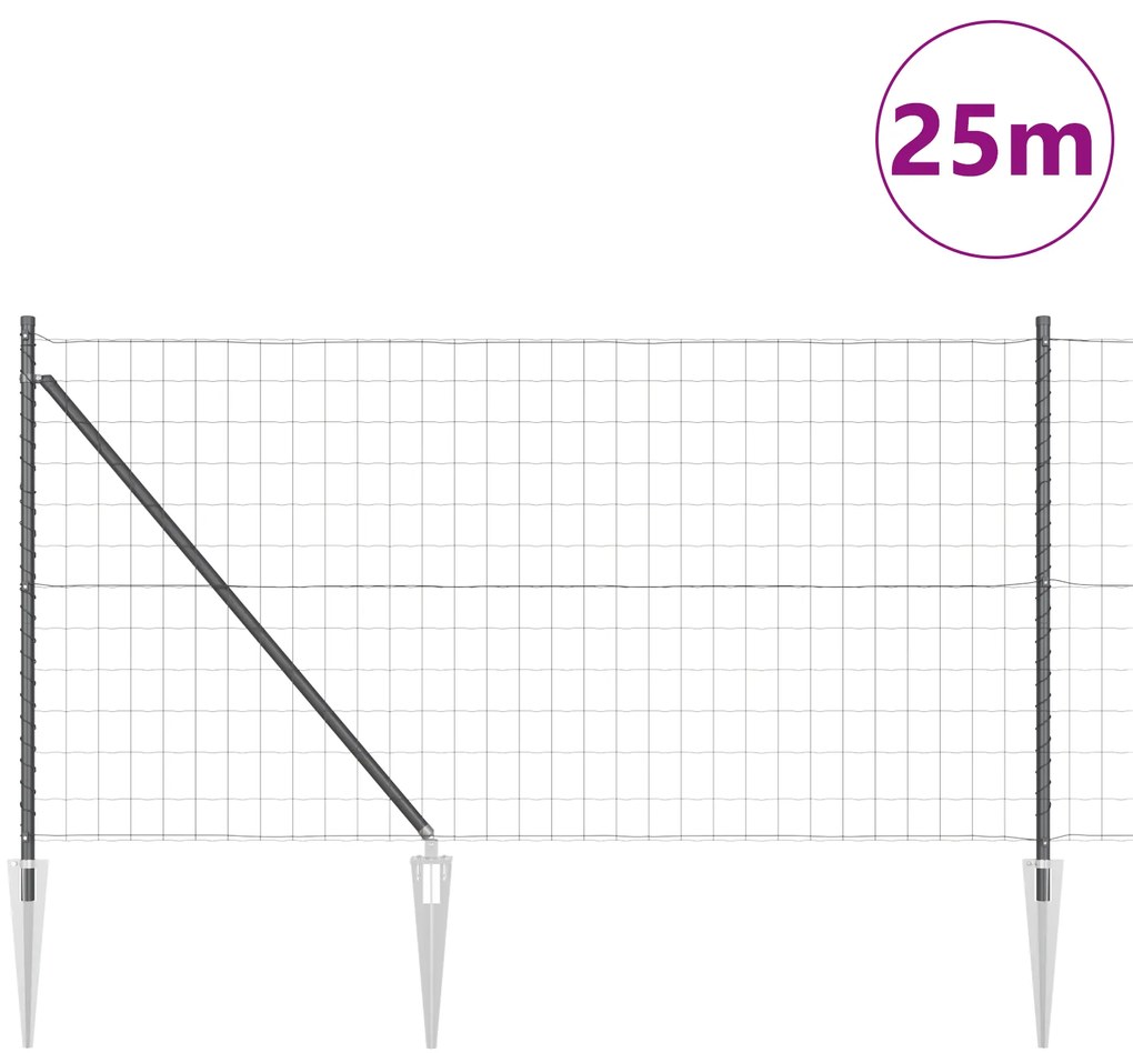 vidaXL Ευρωπαϊκός Φράκτης με 13 Στήλες Σπιράλ 1x25 μ Γαλβανισμένος Χάλυβας Γκρι
