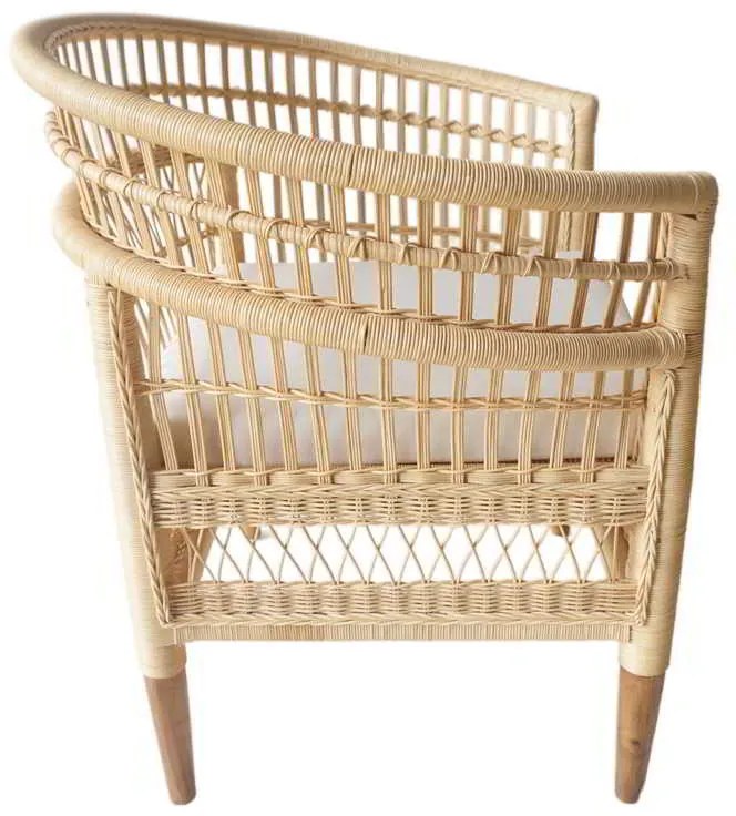 Πολυθρόνα Necorian paakoworld teak ξύλο με pe rattan σε φυσική απόχρωση και λευκό μαξιλάρι 80x70x87εκ