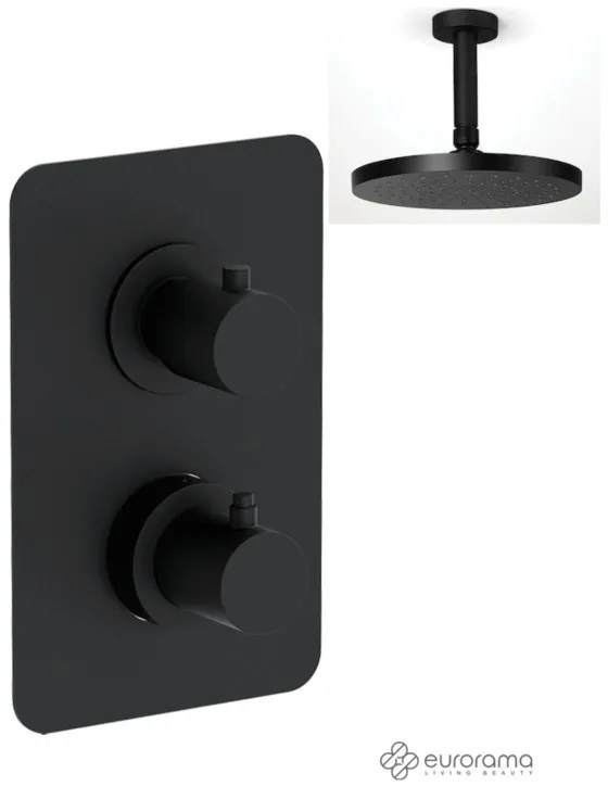 Eurorama TONDA Thermo Black matt Κεφαλή Ø20εκ. +Θερμοστατικός μίκτης εντοιχισμού 2 ή 3 εξόδων με εκτροπέα