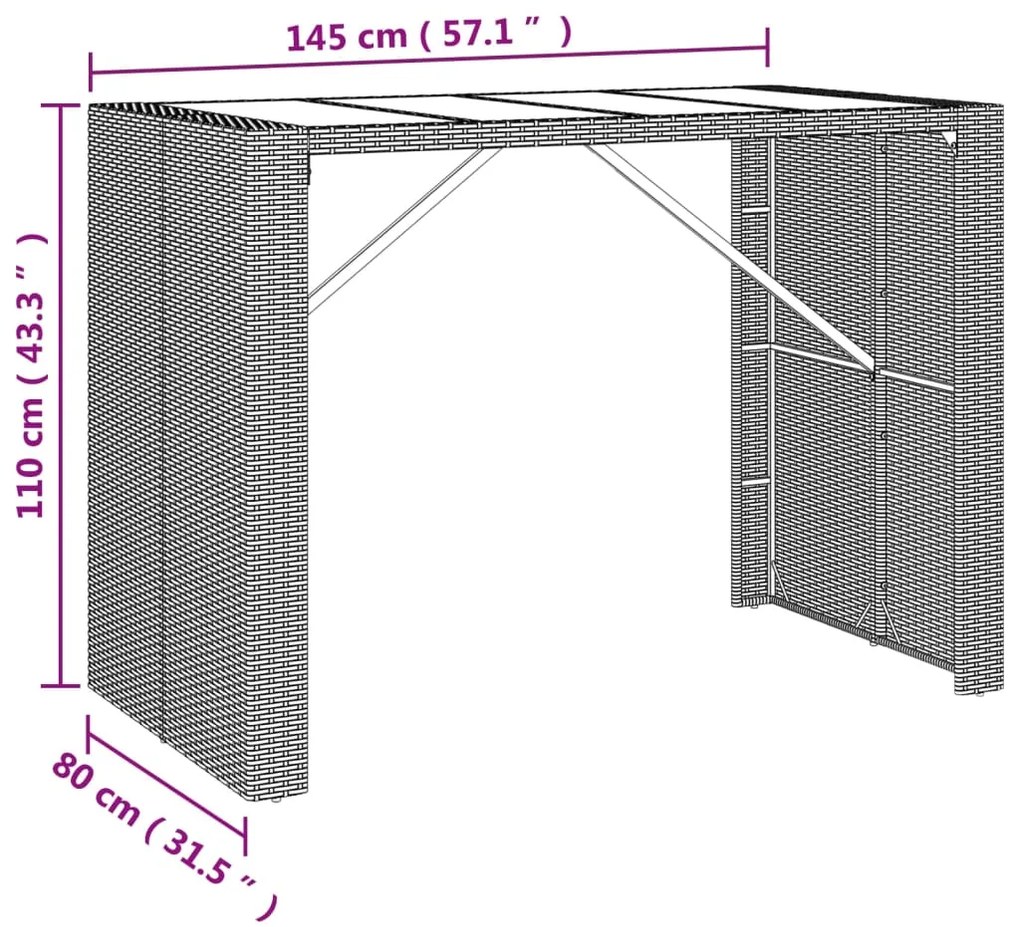 ΤΡΑΠΕΖΙ ΜΠΑΡ ΜΕ ΓΥΑΛ. ΕΠΙΦΑΝΕΙΑ ΚΑΦΕ 145X80X110 ΕΚ. ΣΥΝΘ. ΡΑΤΑΝ 362596