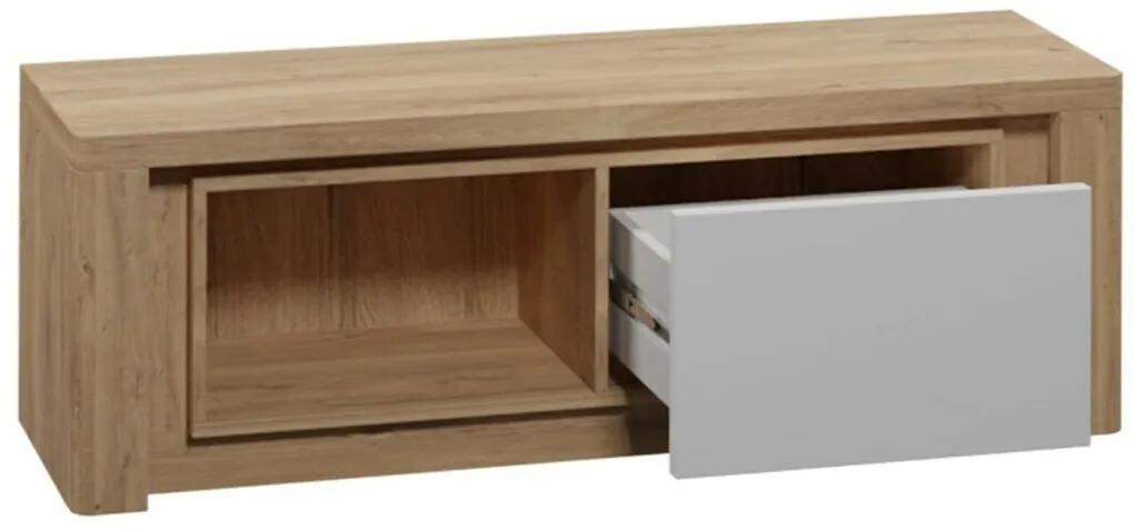 Τραπέζι Tv Stanton G109, Ribbeck δρυς, Γυαλιστερό λευκό, Αριθμός συρταριών: 1, 124x42x41cm, 30 kg | Epipla1.gr