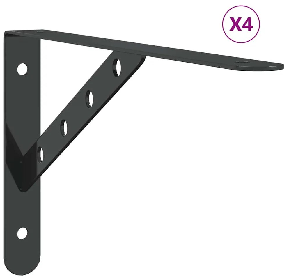 vidaXL Στηρίγματα Ραφιών 4 Τεμ. Ασημί 30x2,5x15,5 Ανοξείδωτο Μαύρο