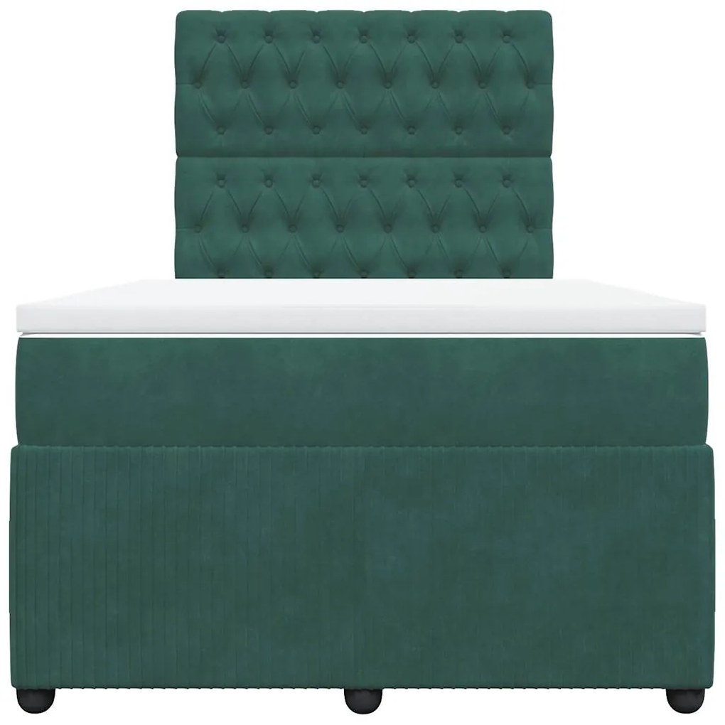 vidaXL Κρεβάτι Boxspring με Στρώμα Σκούρο Πράσινο 120x190εκ. Βελούδινο