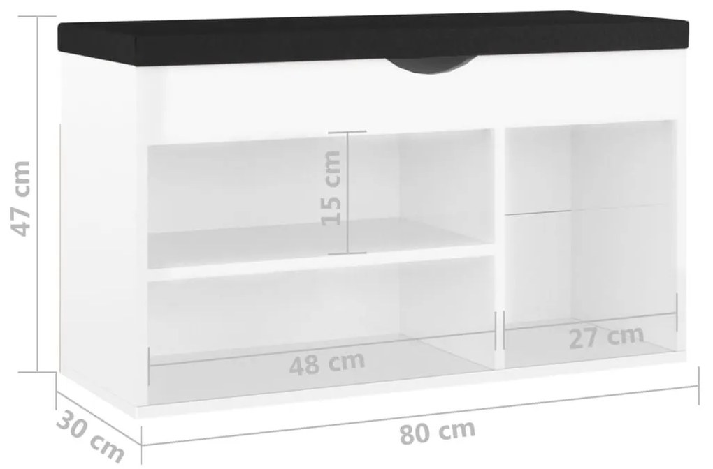 Παπουτσοθήκη Γυαλ. Λευκή 80x30x47 εκ. Επεξ. Ξύλο με Μαξιλάρι - Λευκό