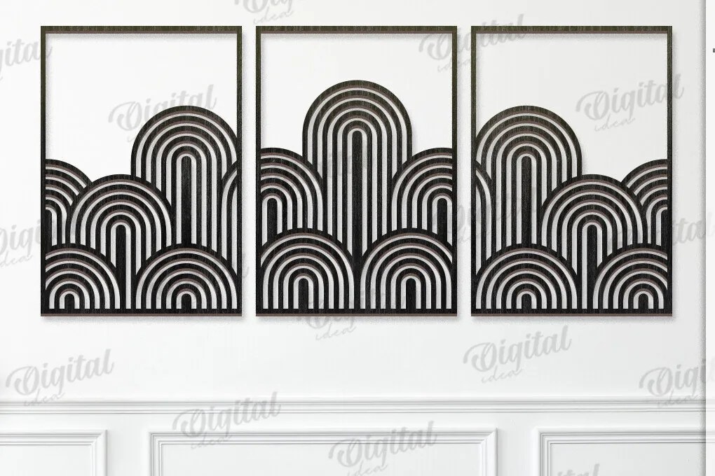 Intra απο ξύλο plywood 3mm-4mm πάχος - Γεωμετρικό Σετ Τέχνης Τοίχου  Δίασταση 40x50 cm INTRAFABR-119674283