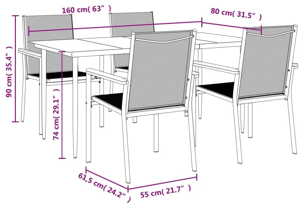 ΣΕΤ ΤΡΑΠΕΖΑΡΙΑΣ ΚΗΠΟΥ 5 ΤΕΜΑΧΙΩΝ ΜΑΥΡΟ TEXTILENE &amp; ΑΤΣΑΛΙ 3187037