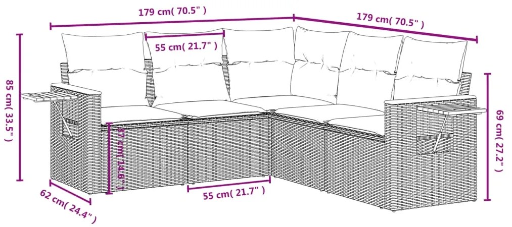 vidaXL Σετ Καναπέ Κήπου 5 τεμ. Μπεζ Συνθετικό Ρατάν με Μαξιλάρι