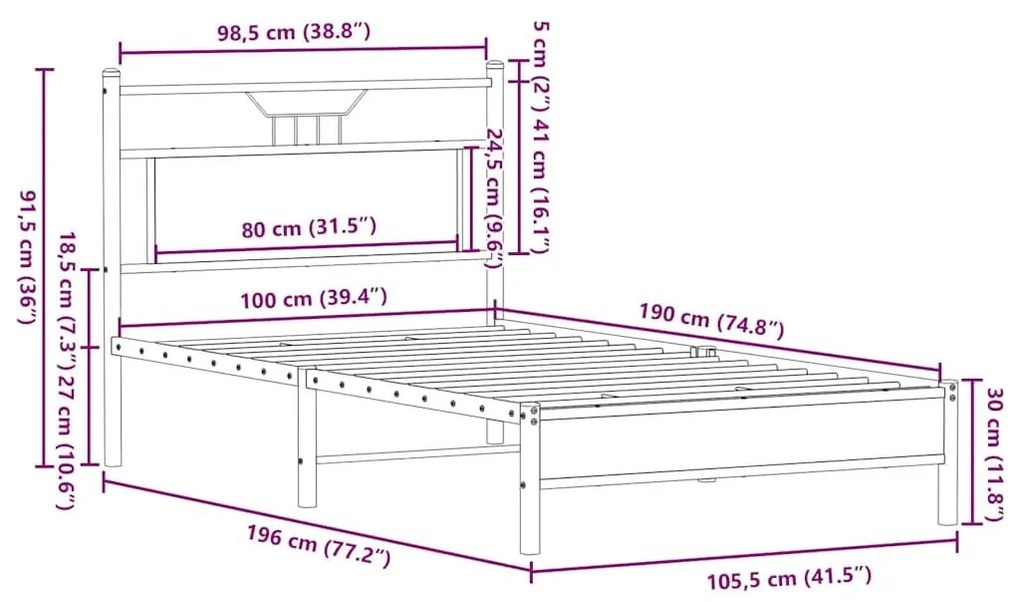 Πλαίσιο Κρεβατιού Χωρ. Στρώμα Sonoma Δρυς 100x190 εκ Επ. Ξύλο - Καφέ