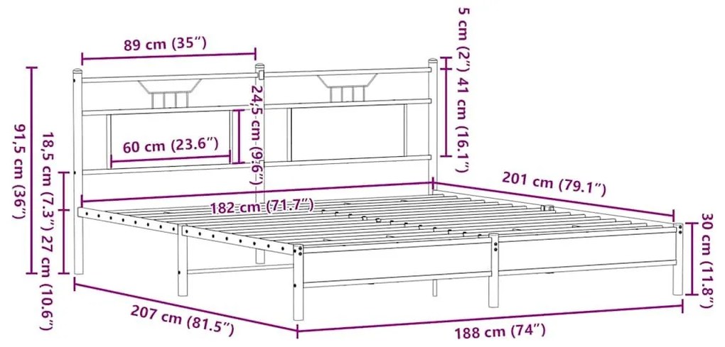 Πλαίσιο Κρεβατιού Χωρ. Στρώμα Sonoma Δρυς 183x203 εκ. Επ. Ξύλο - Καφέ