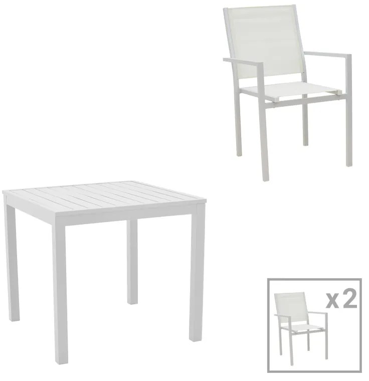 Τραπεζαρία Zacreta- Kliton σετ 3τεμ pakoworld αλουμίνιο σε λευκή απόχρωση 80x80x74εκ