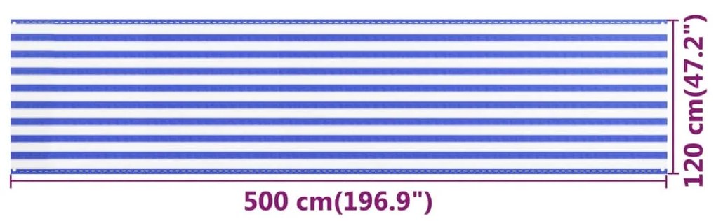 vidaXL Διαχωριστικό Βεράντας Μπλε / Λευκό 120 x 500 εκ. από HDPE