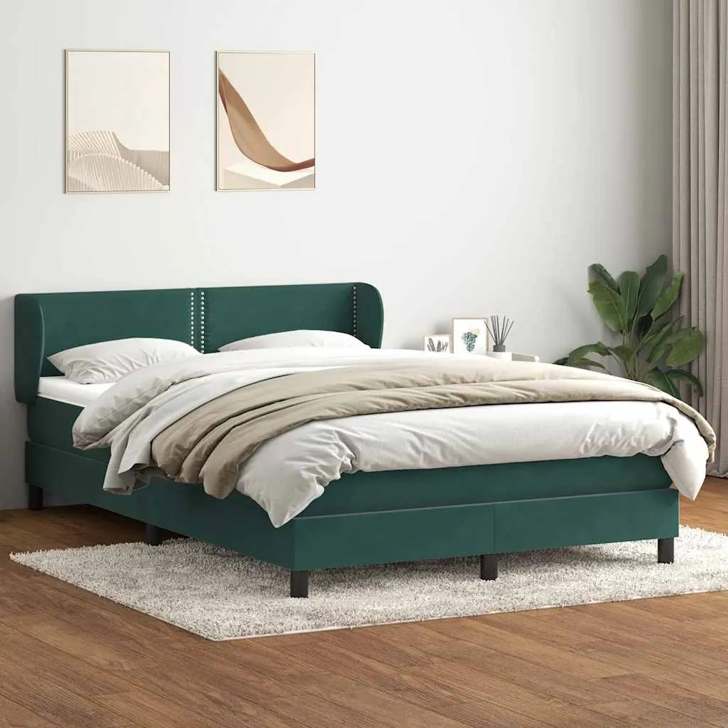 Κρεβάτι Boxspring με Στρώμα Σκούρο Πράσινο 140x210εκ. Βελούδινο