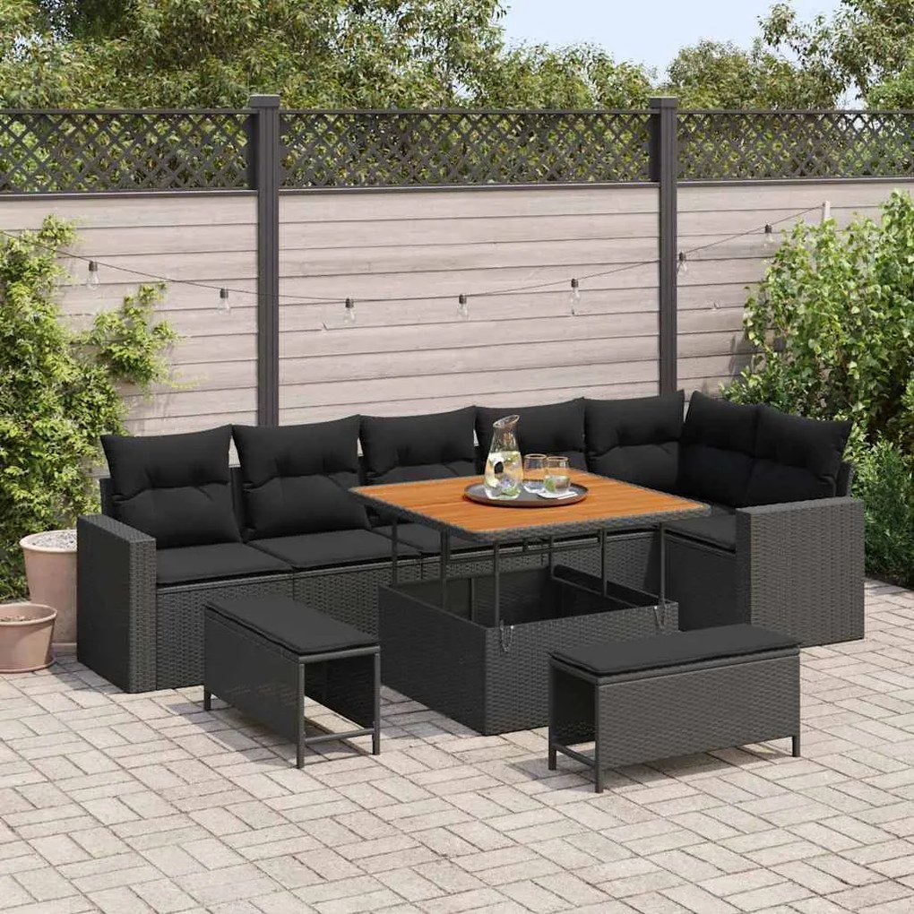 vidaXL Σετ Καναπέ Κήπου 9 pcs Μαύρο συνθετικό ρατάν