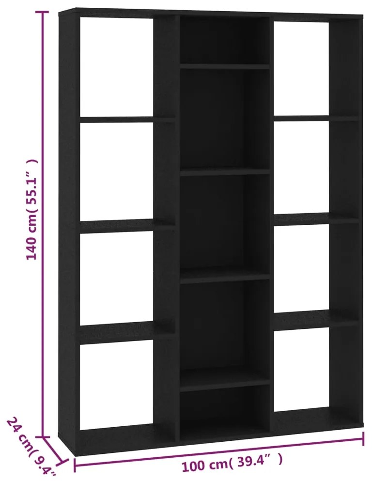 vidaXL Διαχωριστικό/Βιβλιοθήκη Μαύρο 100x24x140 εκ. από Επεξ. Ξύλο