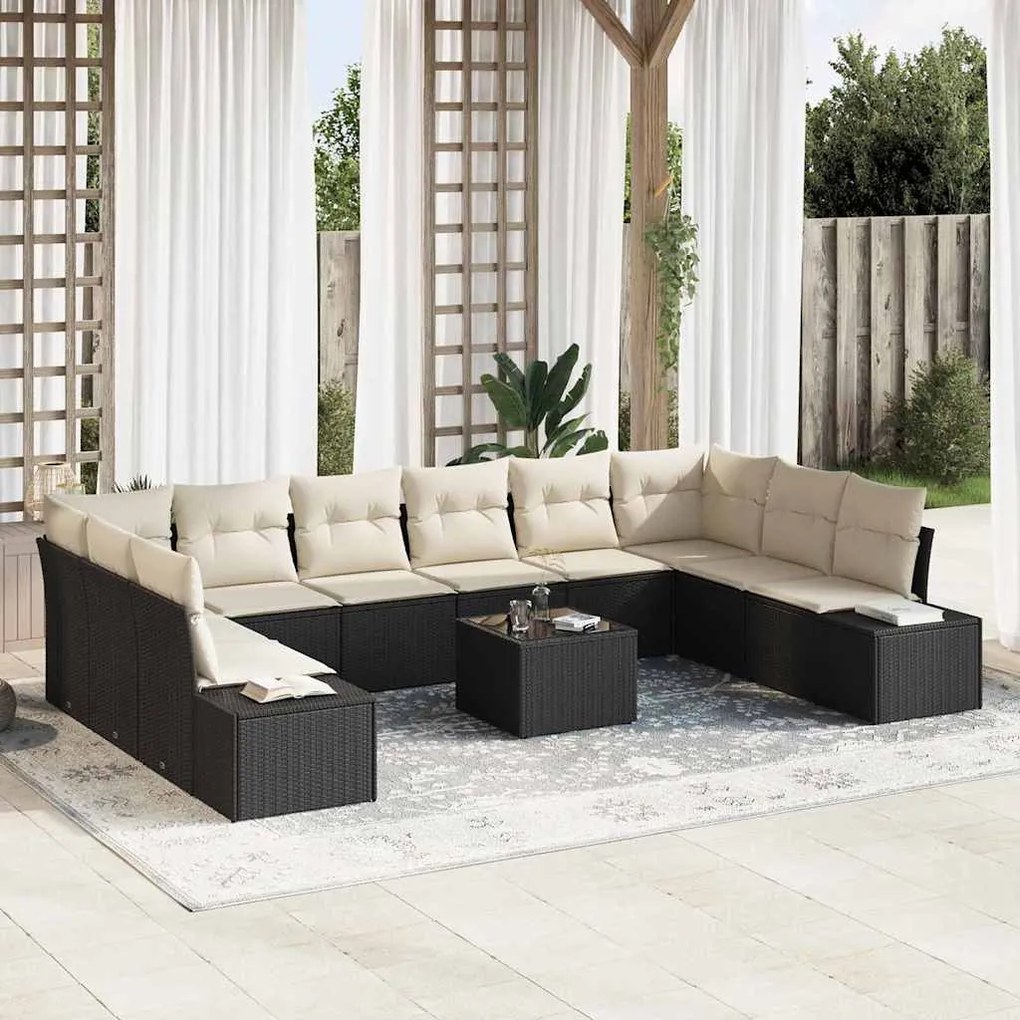 vidaXL Σετ Καναπέ Κήπου με μαξιλάρι 11 pcs Μαύρο Πολυ ράταν
