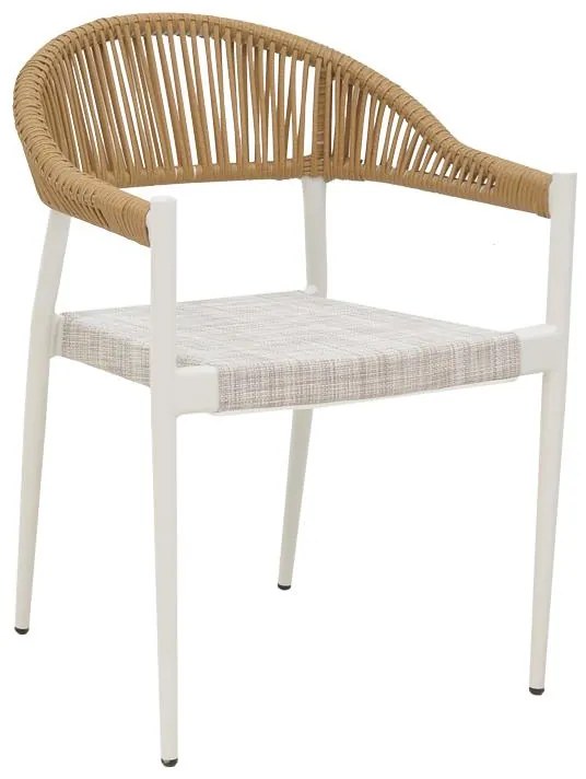 Καρέκλα κήπου Elation Αλουμινίου Στοιβαζόμενη με Λευκό σκελετό -Textline γκρί & rattan Φυσικό 57x56x78 εκ. 56x52x76 εκ.