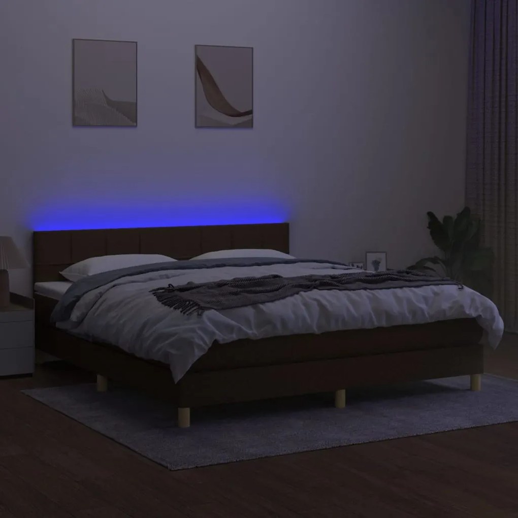 ΚΡΕΒΑΤΙ BOXSPRING ΜΕ ΣΤΡΩΜΑ &amp; LED ΣΚ.ΚΑΦΕ 180X200ΕΚ. ΥΦΑΣΜΑΤΙΝΟ 3133736