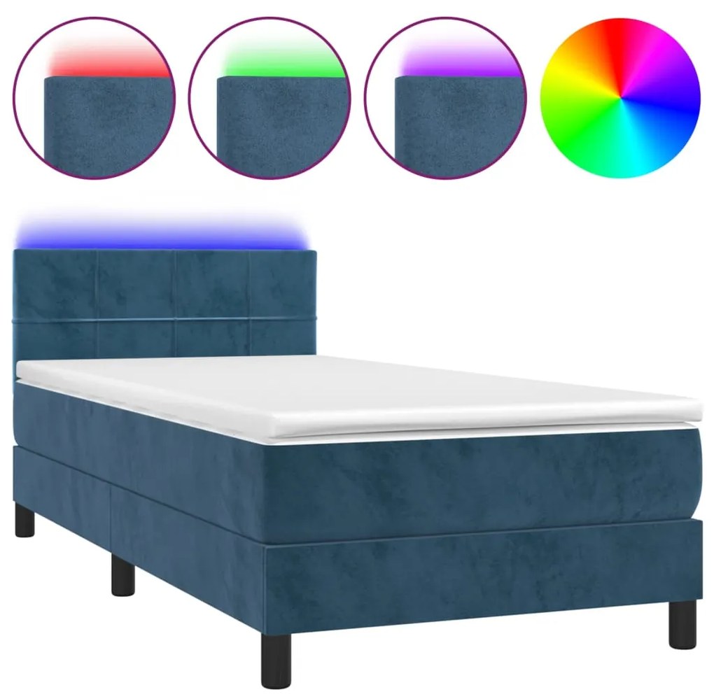 ΚΡΕΒΑΤΙ BOXSPRING ΜΕ ΣΤΡΩΜΑ &amp; LED ΣΚ. ΜΠΛΕ 90X190 ΕΚ. ΒΕΛΟΥΔΙΝΟ 3134379