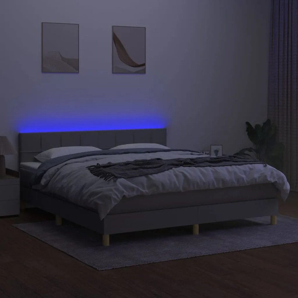 vidaXL Κρεβάτι Boxspring με Στρώμα & LED Αν.Γκρι 180x200 εκ Υφασμάτινο