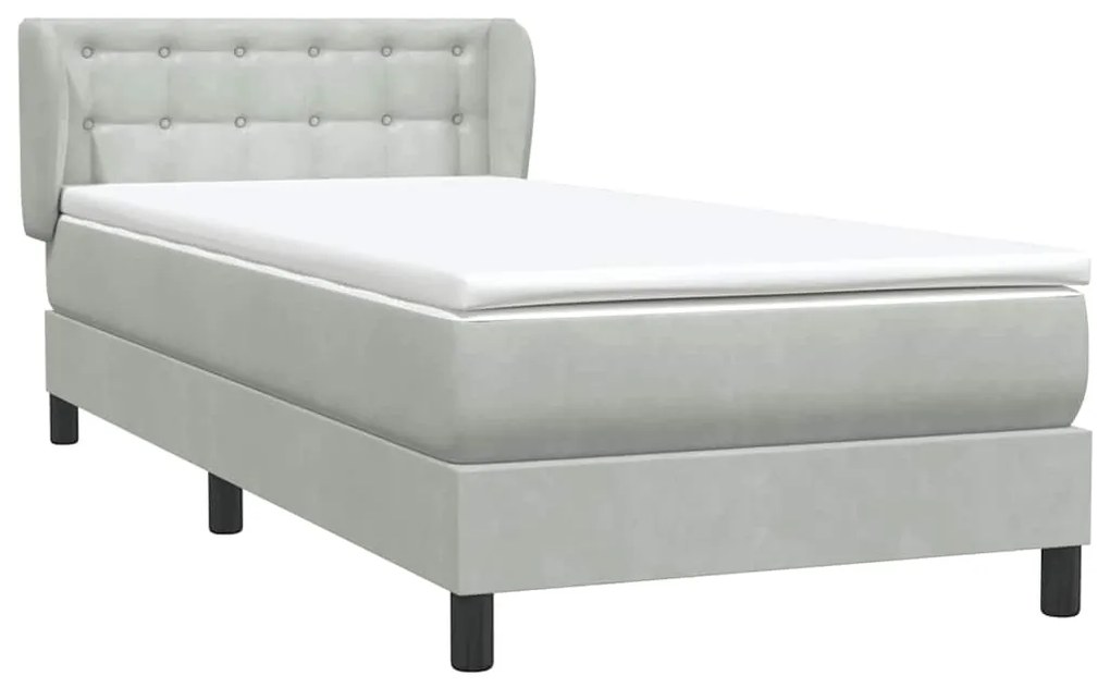 Box Spring κρεβάτι με στρώμα ανοιχτό γκρι 90x210 cm Βελούδινο - Γκρι