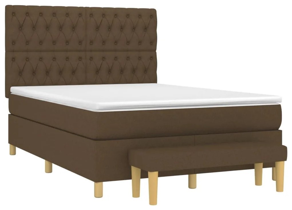 Κρεβάτι Boxspring με Στρώμα Σκούρο Καφέ 140x190 εκ. Υφασμάτινο - Καφέ