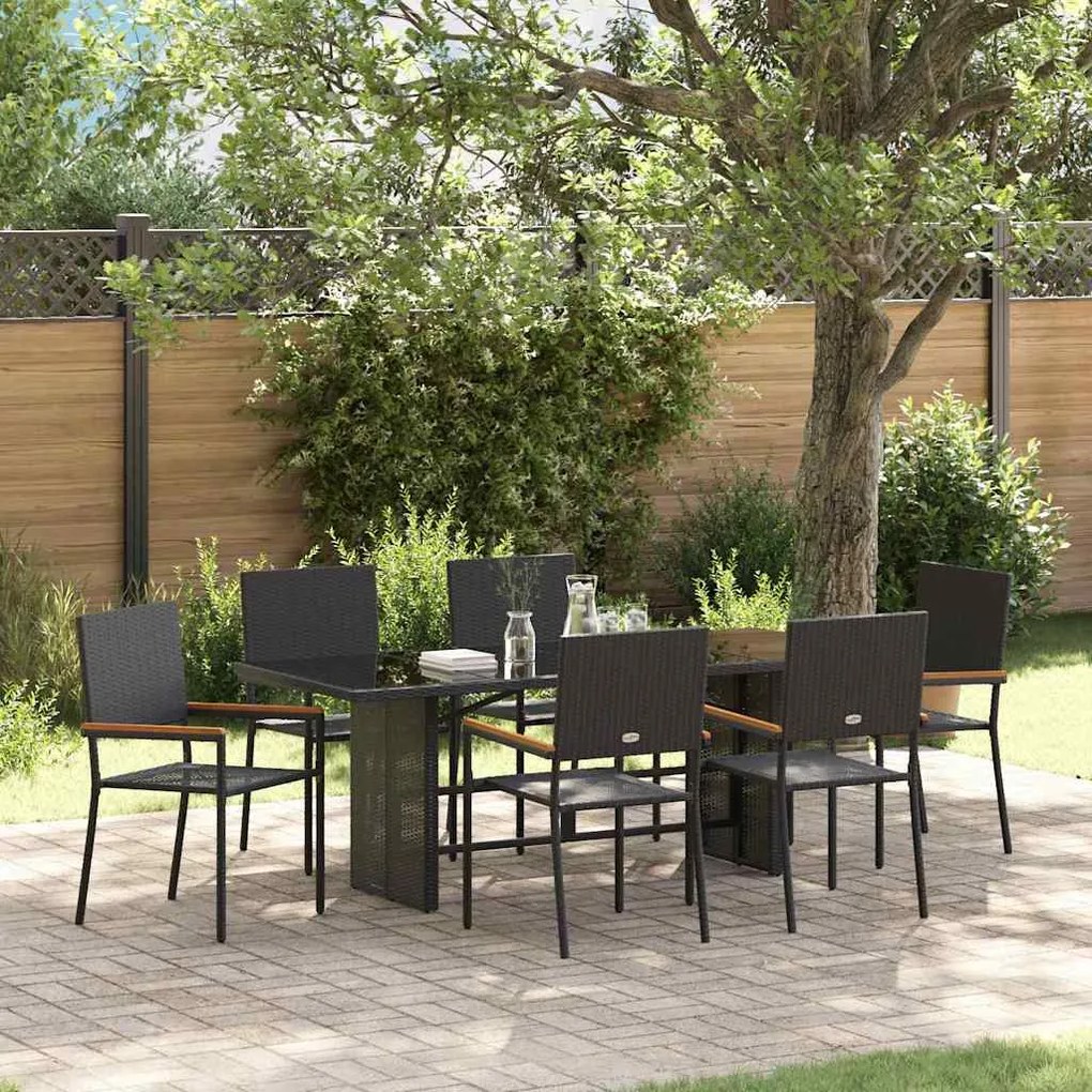 vidaXL Σέτ φαγητού για κήπο 7 pcs Μαύρο 190 x 80 x 75 εκ.