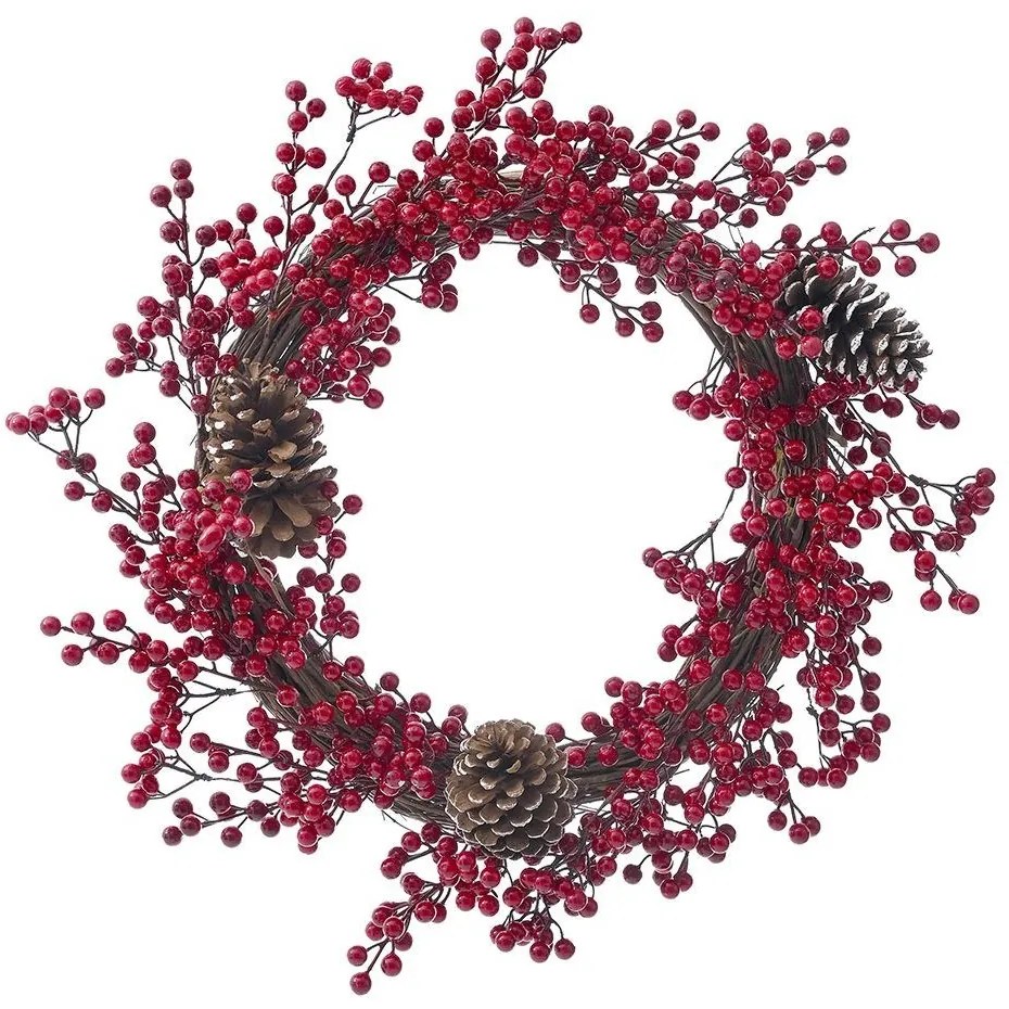 Χριστουγεννιάτικο Στεφάνι Με Berries &amp; Κουκουνάρια 82411 60cm Red