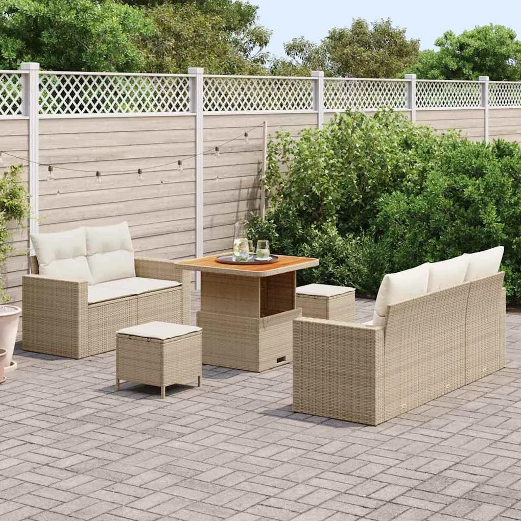 vidaXL Σετ Καναπέ Κήπου Ρυθμιζόμενο ύψος 8 pcs Μπεζ συνθετικό ρατάν