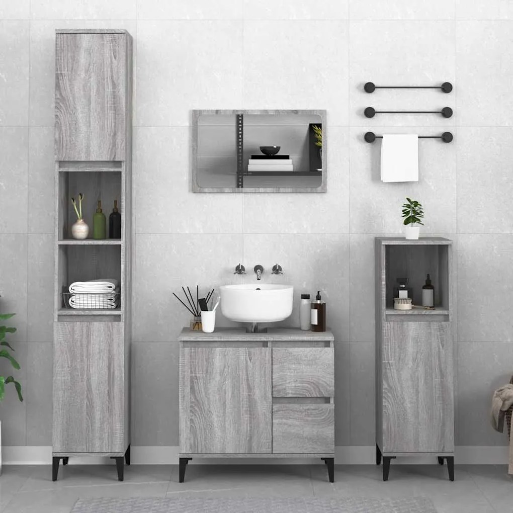 vidaXL Ντουλάπι Μπάνιου Γκρι Sonoma 65x33x60 εκ. Επεξεργασμένο Ξύλο
