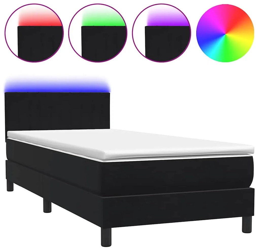 vidaXL Κρεβάτι Boxspring με Στρώμα &amp; LED Μαύρο 80x220 εκ. Βελούδινο