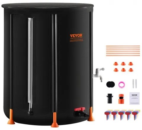 VEVOR Collapsible Rain Barrel 53 Gal Rain Catcher with Spigots and Overflow Kit