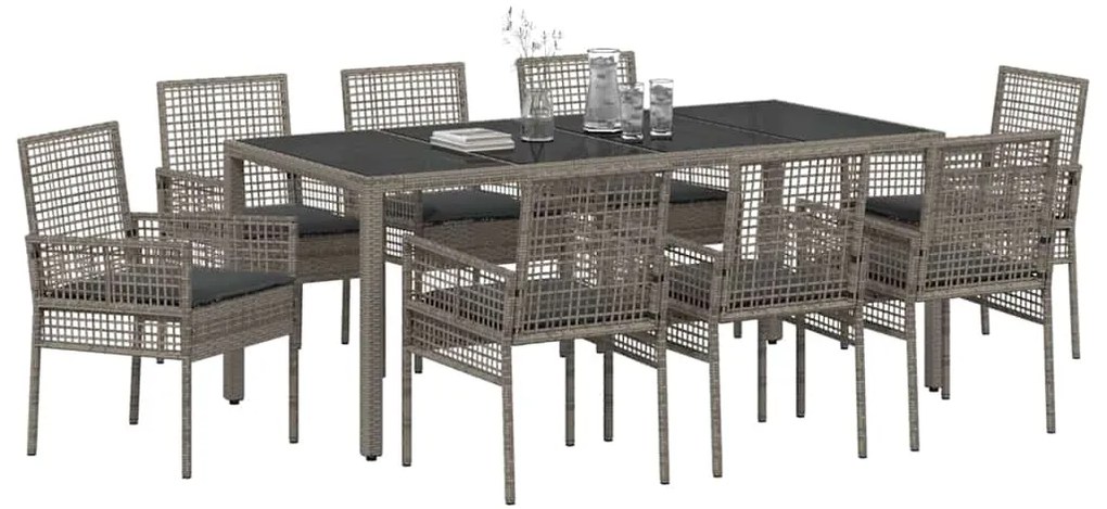 vidaXL Σέτ φαγητού για κήπο 9 pcs Γκρι συνθετικό ρατάν