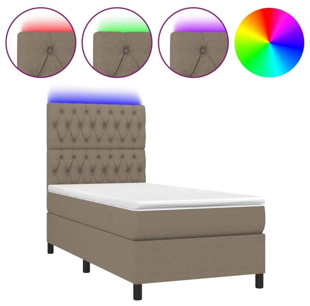 ΚΡΕΒΑΤΙ BOXSPRING ΜΕ ΣΤΡΩΜΑ &amp; LED TAUPE 90X200 ΕΚ. ΥΦΑΣΜΑΤΙΝΟ 3135089