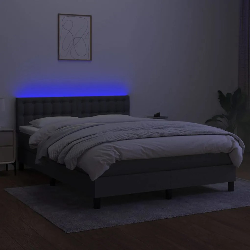 vidaXL Κρεβάτι Boxspring με Στρώμα &amp; LED Σκ.Γκρι 140x190 εκ Υφασμάτινο