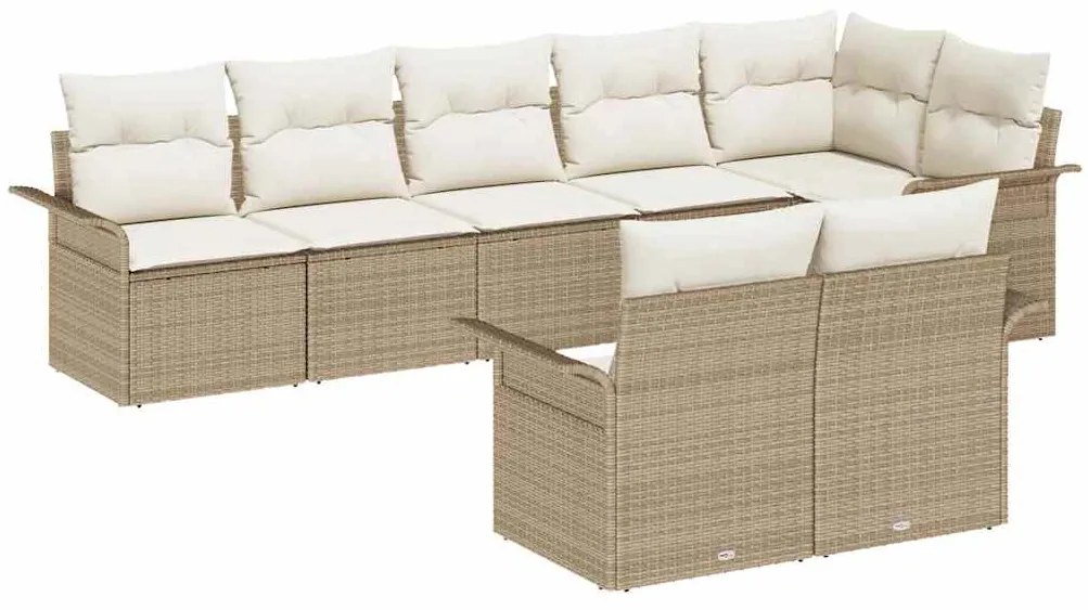 vidaXL Σετ Καναπέ Κήπου με μαξιλάρι 8 pcs Μπεζ Πολυ ράταν
