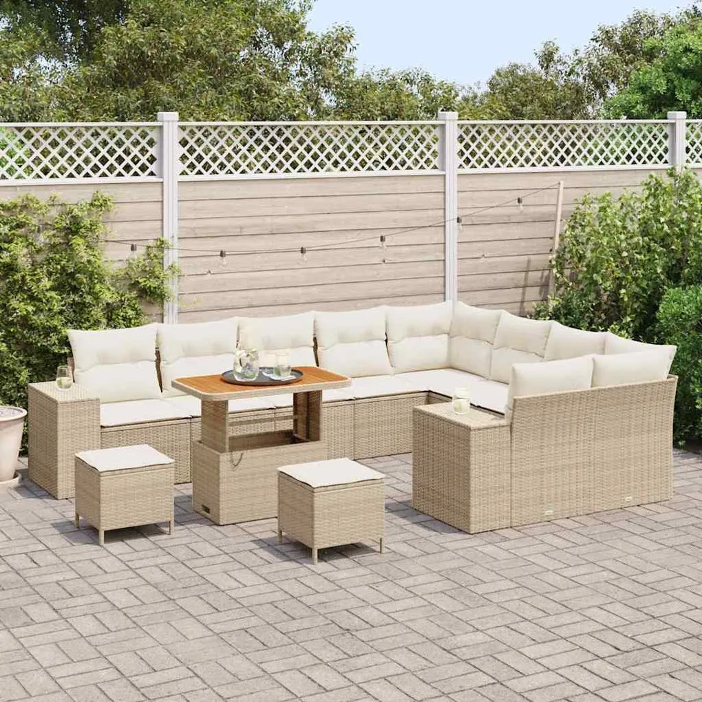 vidaXL Σετ Καναπέ Κήπου Ρυθμιζόμενο ύψος 12 pcs Μπεζ συνθετικό ρατάν