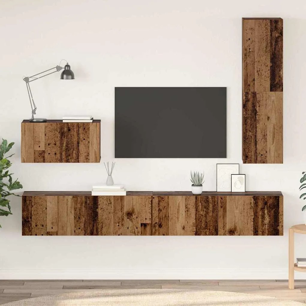 vidaXL Τηλεοπτική Κάβα Τοίχου 4 pcs Παλαιό ξύλο Μέγεθος: Μεσαίο