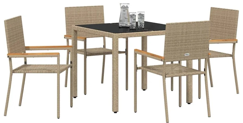 vidaXL Σέτ φαγητού για κήπο 5 pcs Μπεζ 90 x 90 x 75 cm συνθετικό ρατάν