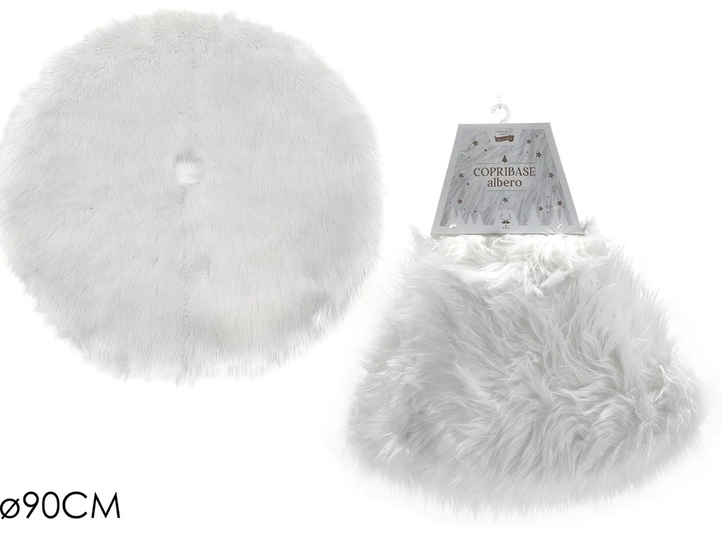 Χριστουγεννιάτικη Βάση Δέντρου Συνθετική Γούνα Λευκό Φ90cm