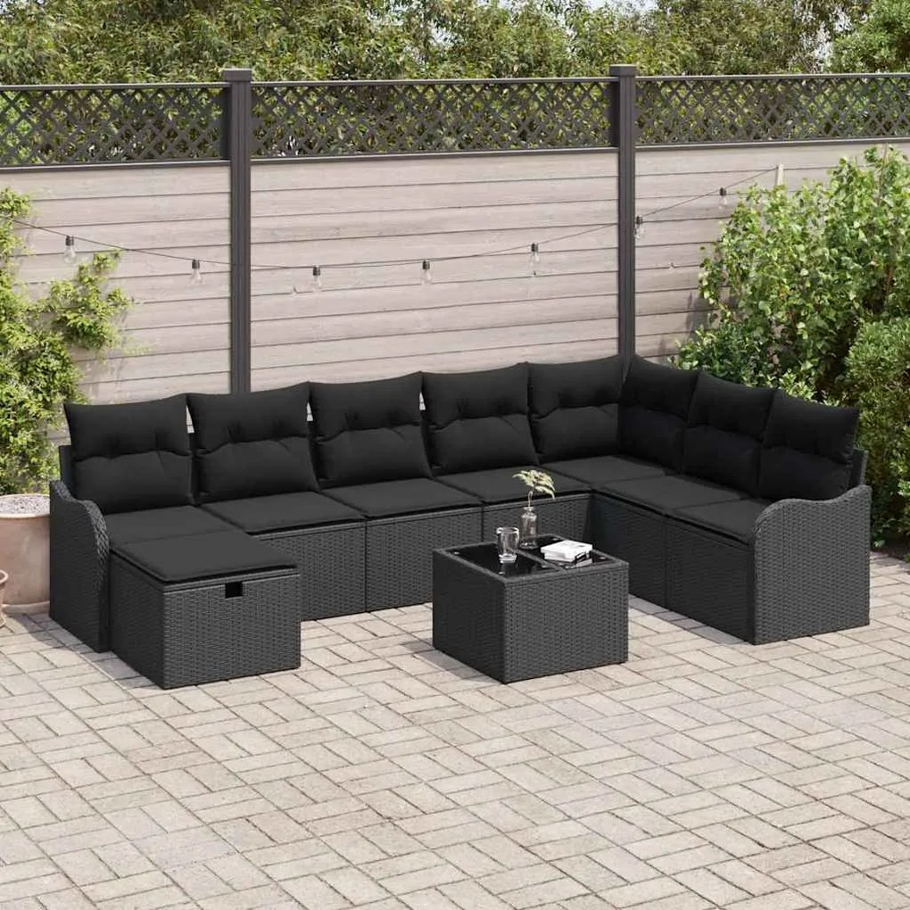 vidaXL Σετ Καναπέ Κήπου 9 pcs Μαύρο 287,5 x 177,5 x 85 εκ. Πολυ ράταν