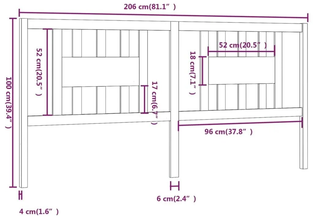 Κεφαλάρι Κρεβατιού Μελί 206 x 4 x 100 εκ. από Μασίφ Ξύλο Πεύκου - Καφέ