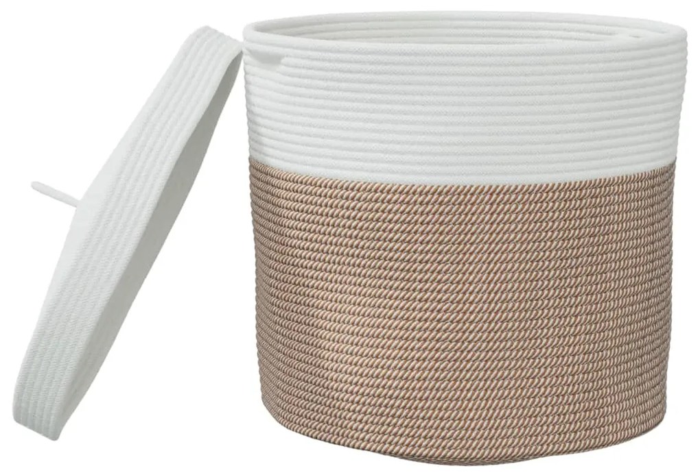 vidaXL Καλάθι Αποθήκευσης με Καπάκι Καφέ/Λευκό Ø40x35 εκ. Βαμβακερό