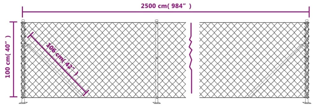 vidaXL Συρματόπλεγμα Περίφραξης Ασημί 1 x 25 μ. με Βάσεις Φλάντζα