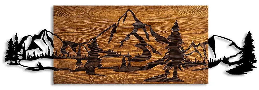 Διακοσμητικό Τοίχου Mountain Range 899SKL2611 93x29cm Walnut-Black Wallity Μέταλλο,Ξύλο