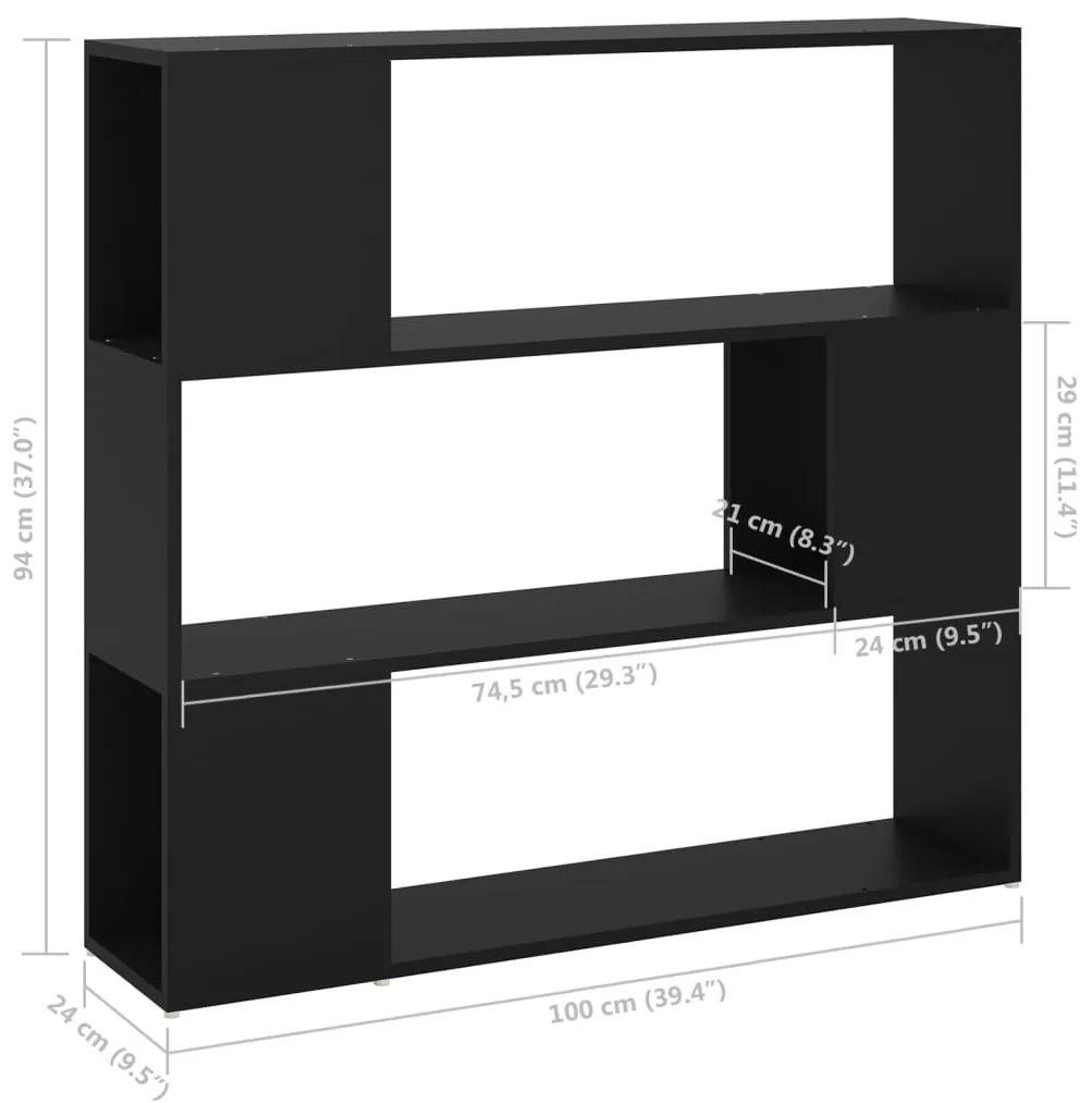 Βιβλιοθήκη/Διαχωριστικό Χώρου Μαύρο 100 x 24 x 94 εκ. - Μαύρο