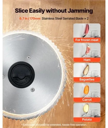 VEVOR Meat Slicer, 150W Electric Deli Slicer Machine with 170 mm Sharp Blade, Home Meat-Slicer with 65-90 RPM Slicing Speed, 0-15 mm Adjustable Thickness, for Frozen Meat, Ham, Baguett &amp; Prime Steak