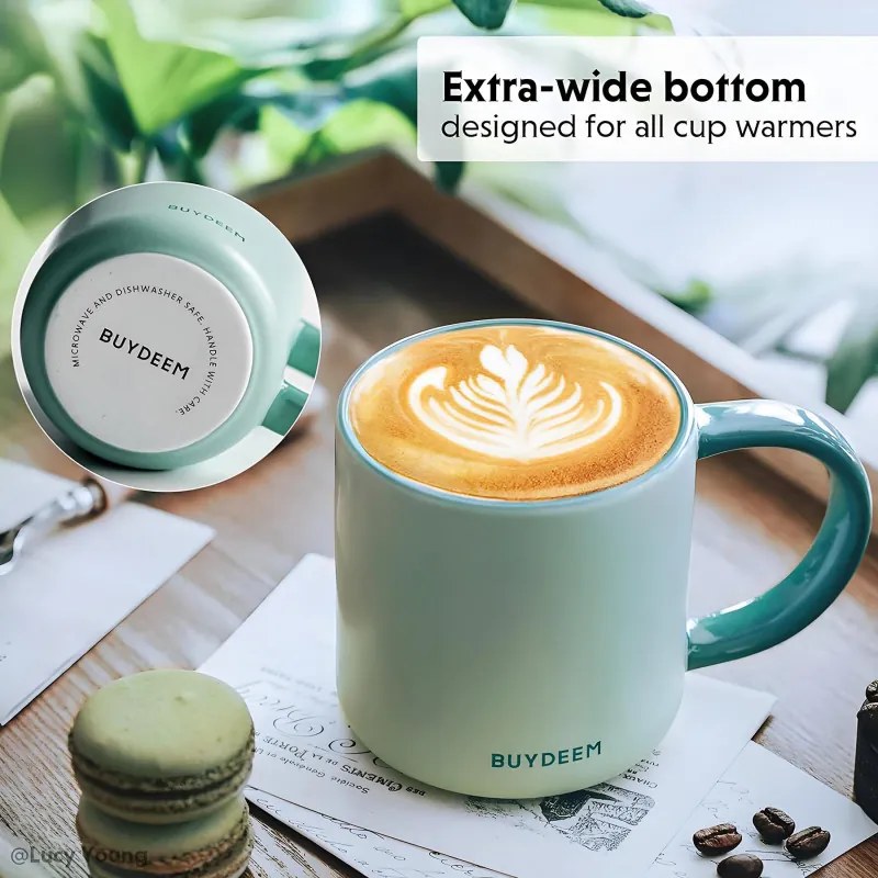 Κεραμικό φλιτζάνι τσαγιού και καφέ Buydeem CD1018-CG, 350 ml, Επίπεδος πάτος, Εσωτερική κλίμακα μέτρησης, Κεραμικό υψηλής θερμοκρασίας, Πράσινο